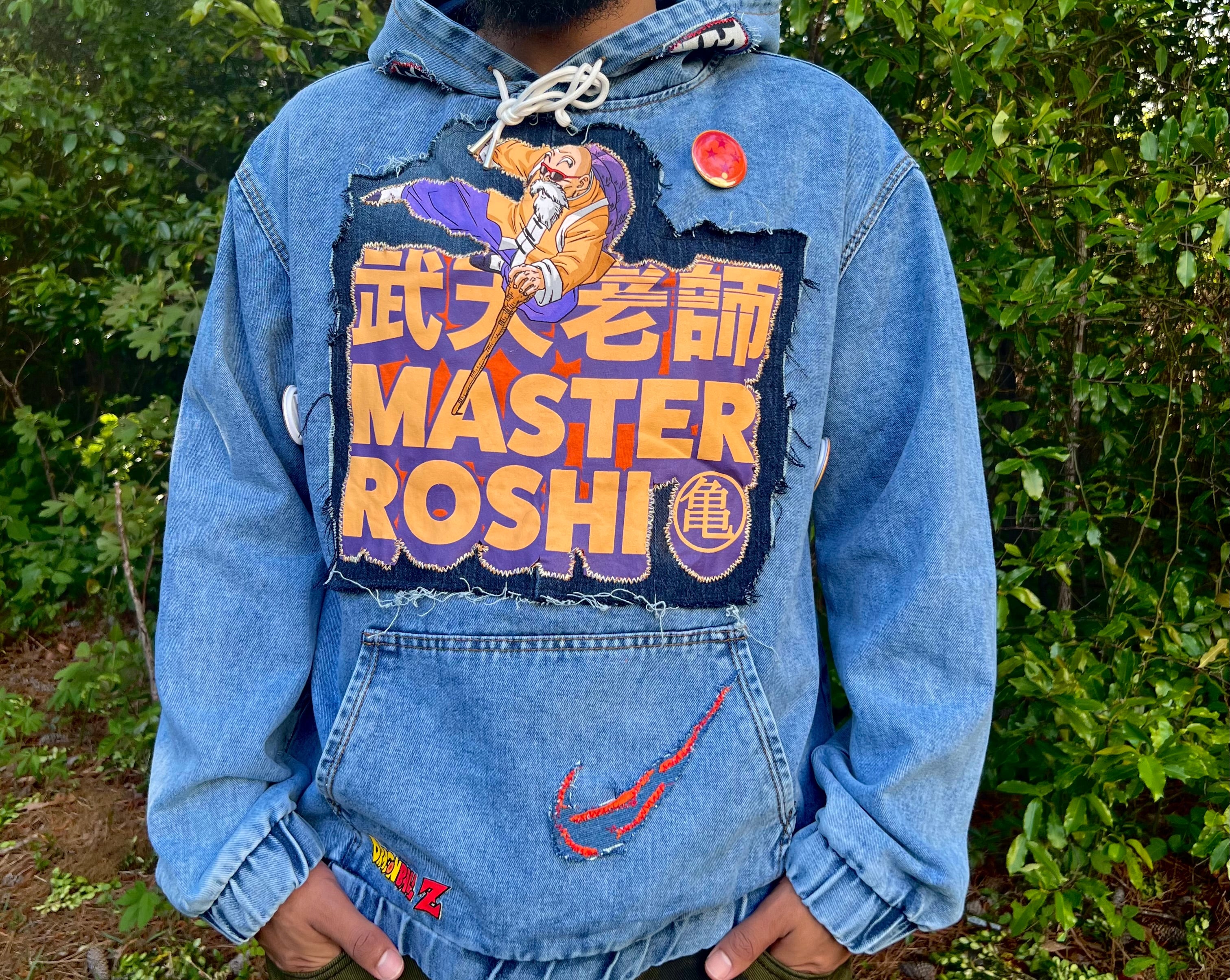 Master Roshi patchwork denim hoodie