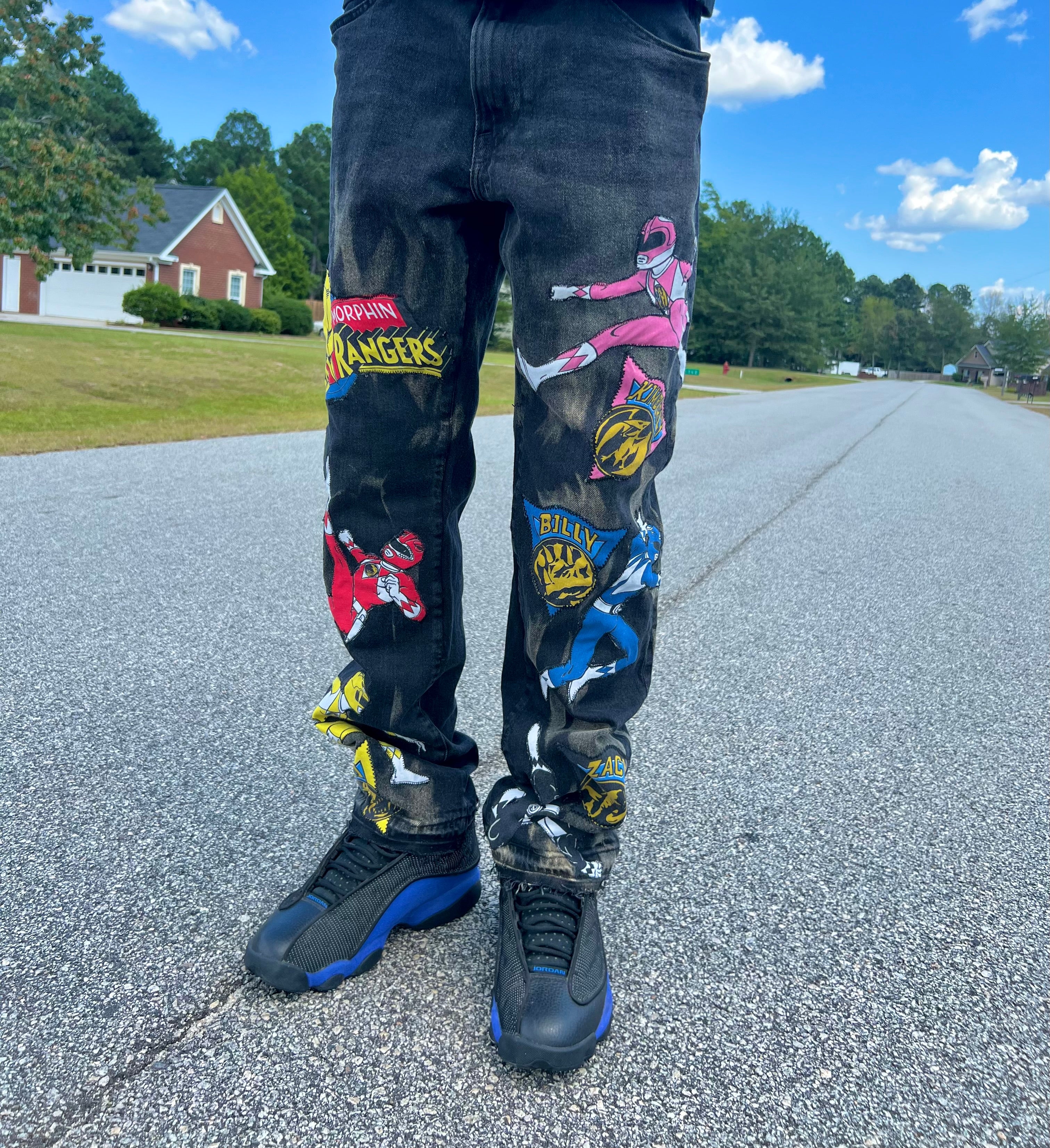 Custom vintage power ranger jeans (34x32