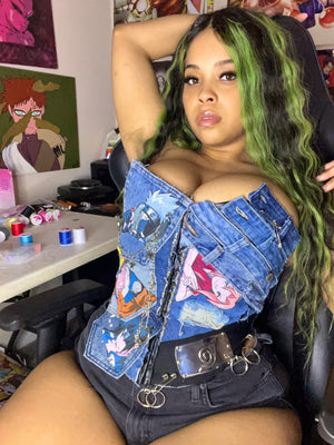 Naruto denim patchwork corset