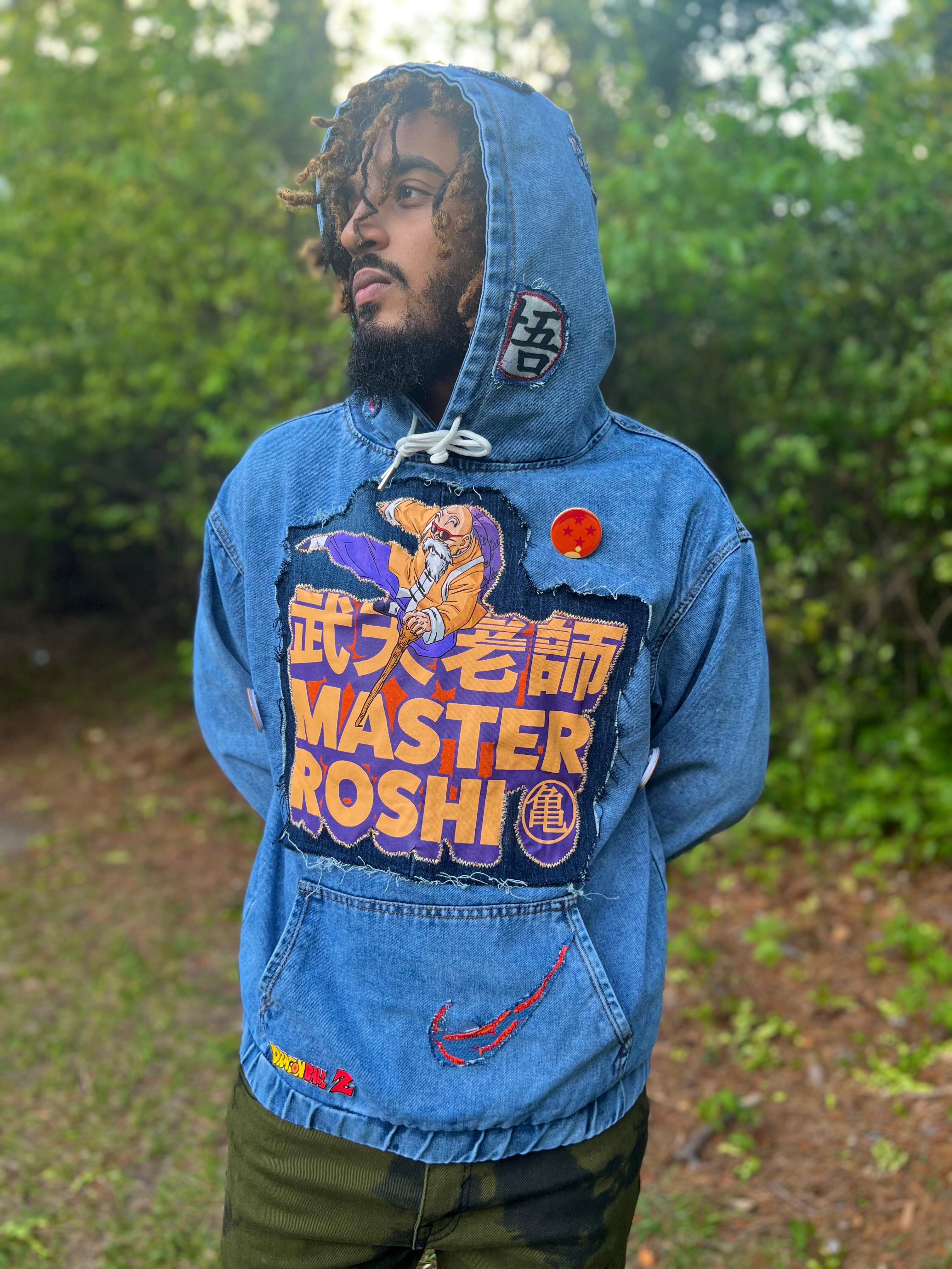 Master Roshi patchwork denim hoodie