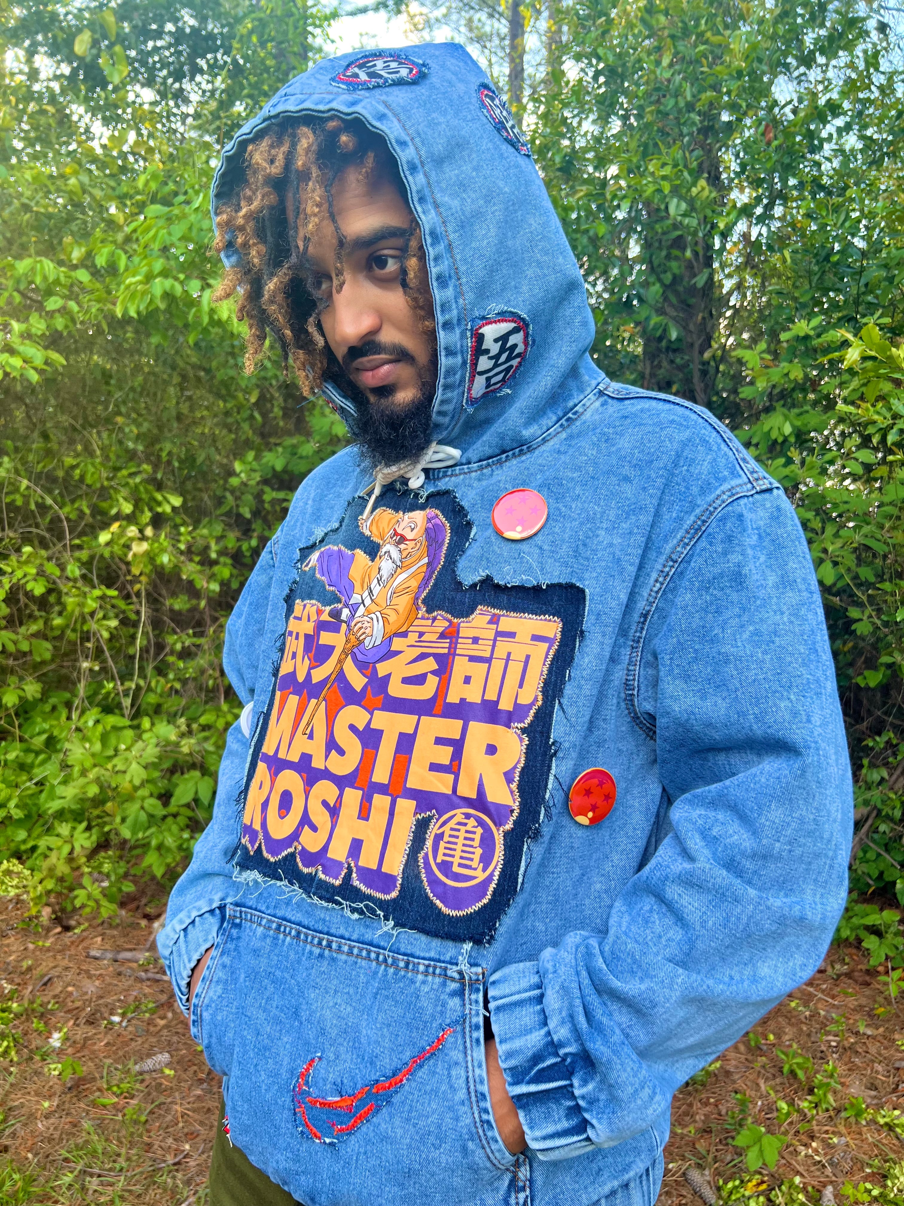 Master Roshi patchwork denim hoodie