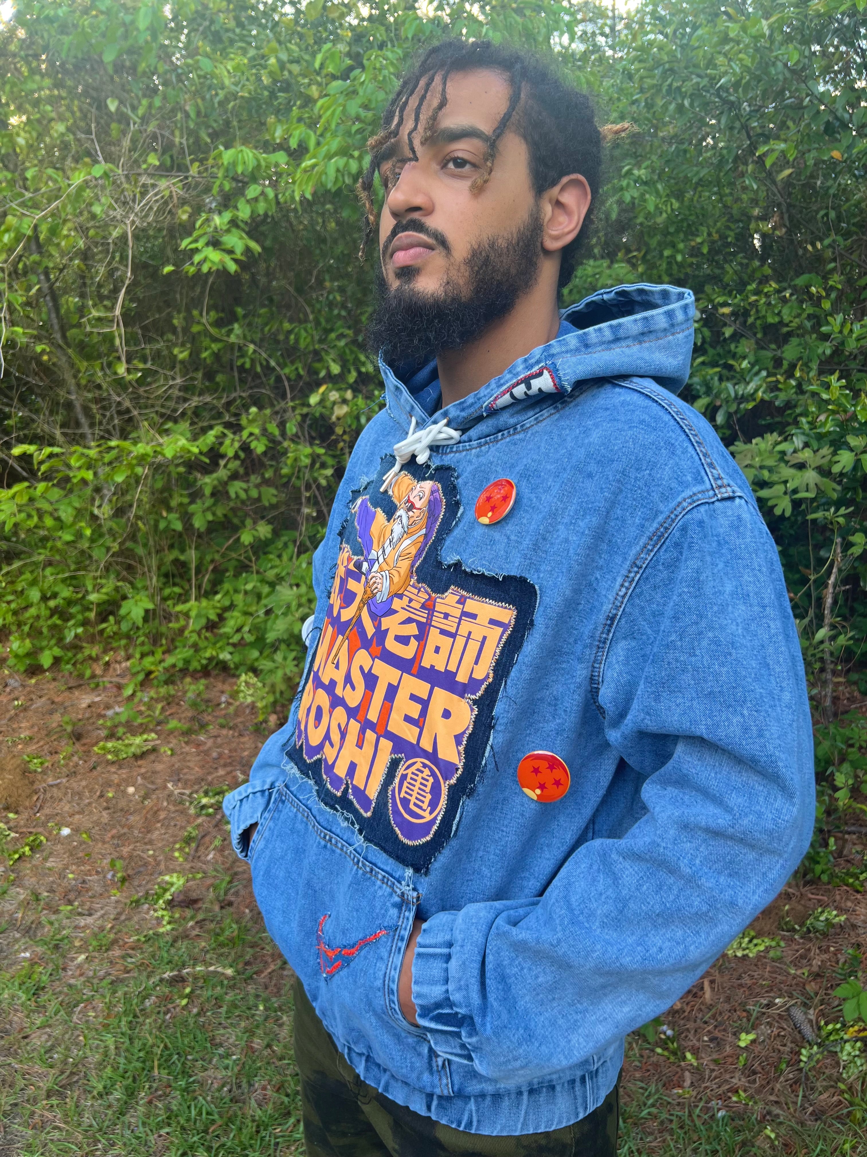 Master Roshi patchwork denim hoodie