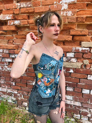 Naruto denim patchwork corset