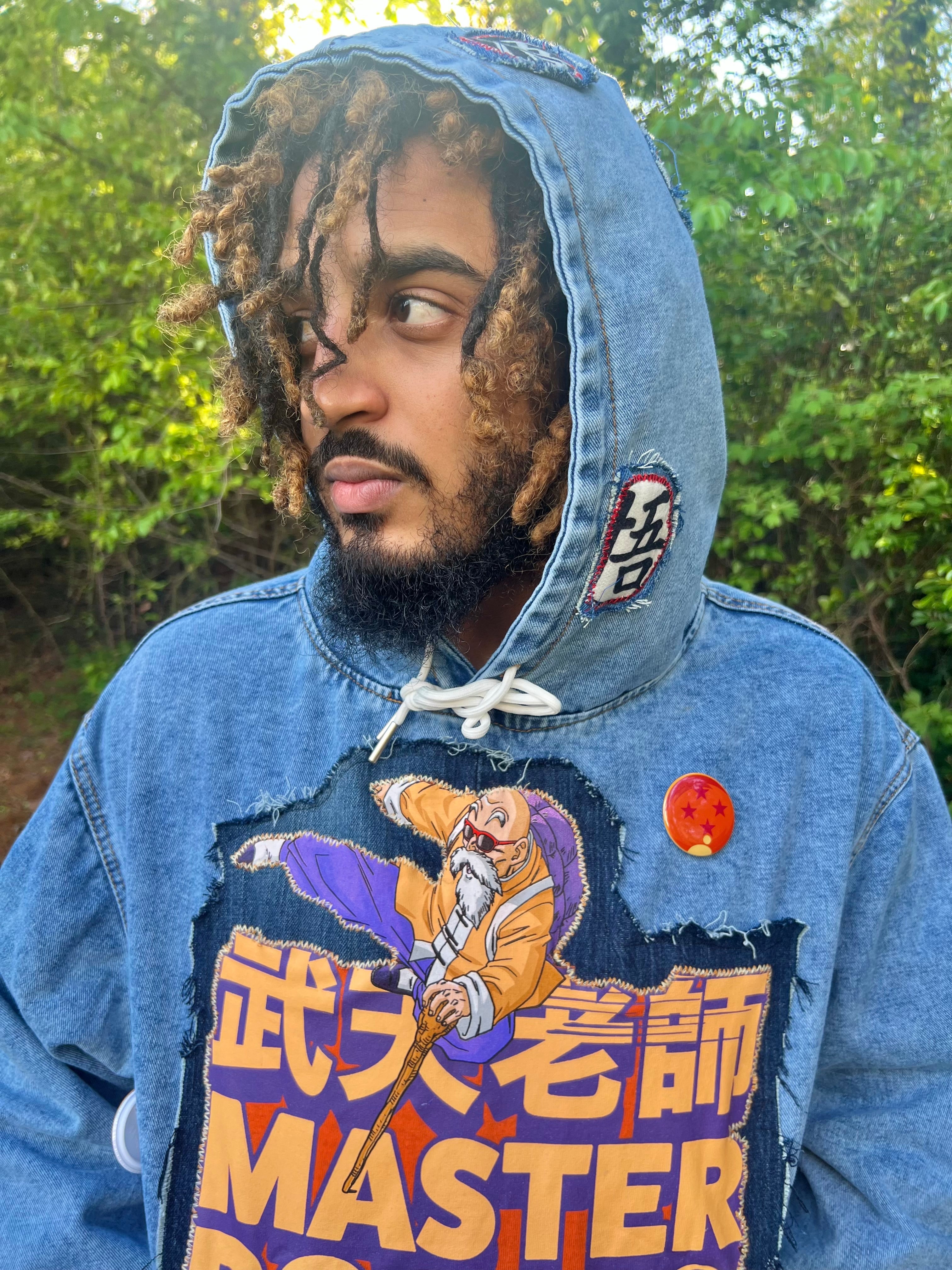 Master Roshi patchwork denim hoodie